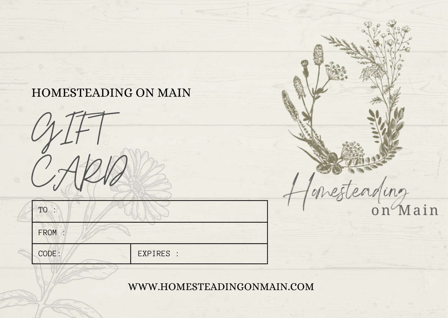 Homesteading On Main Gift Card